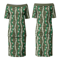 Pikake Maile Tiare Lei Couples Matching Puletasi and Hawaiian Shirt Omaomao Lauhala Pattern LT01 - Polynesian Pride