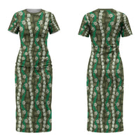Pikake Maile Tiare Lei Couples Matching Short Sleeve Bodycon Dress and Hawaiian Shirt Omaomao Lauhala Pattern LT01 - Polynesian Pride