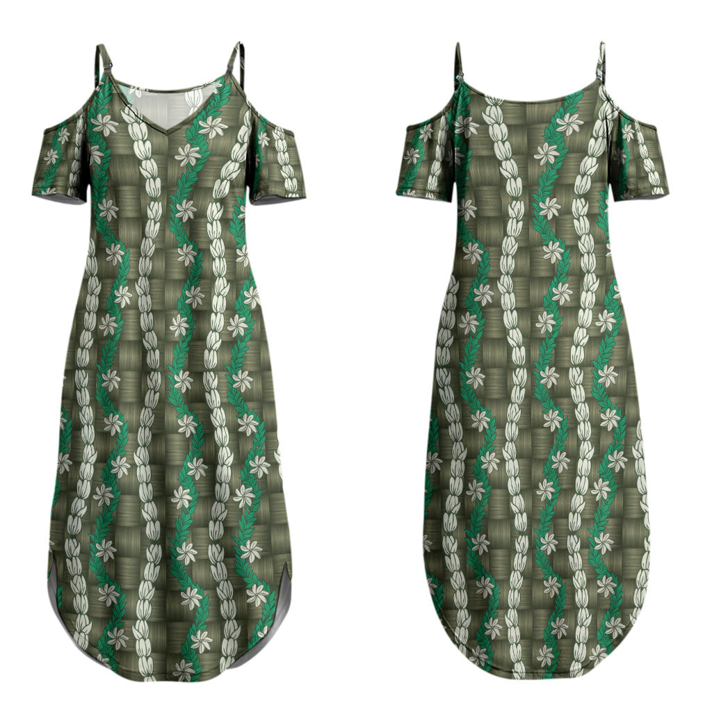 Pikake Maile Tiare Lei Couples Matching Summer Maxi Dress and Hawaiian Shirt Omaomao Lauhala Pattern LT01 - Polynesian Pride