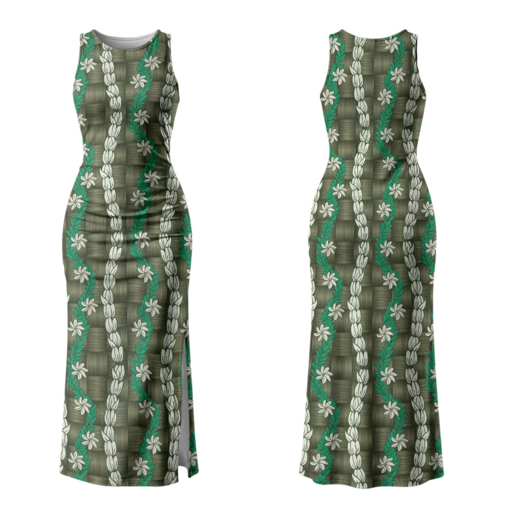 Pikake Maile Tiare Lei Couples Matching Tank Maxi Dress and Hawaiian Shirt Omaomao Lauhala Pattern LT01 - Polynesian Pride