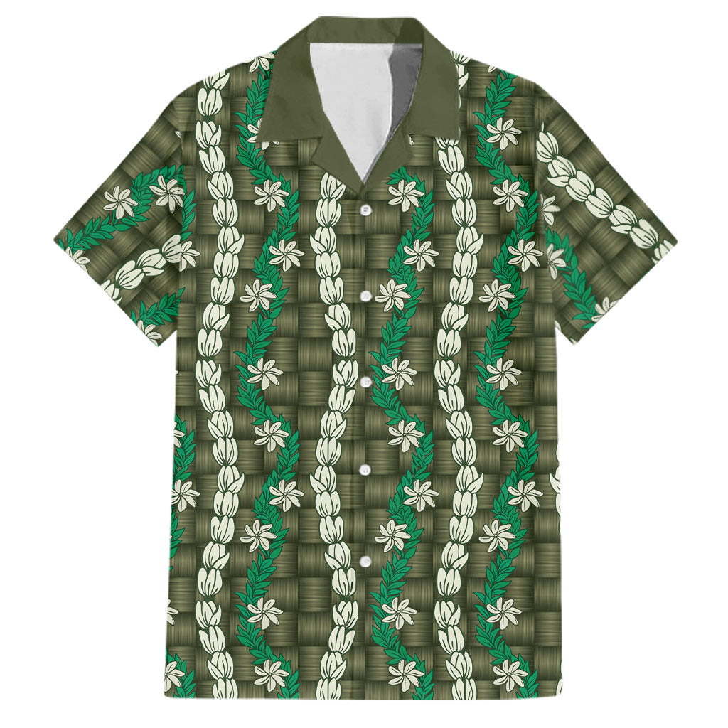 Pikake Maile Tiare Lei Family Matching Long Sleeve Bodycon Dress and Hawaiian Shirt Omaomao Lauhala Pattern