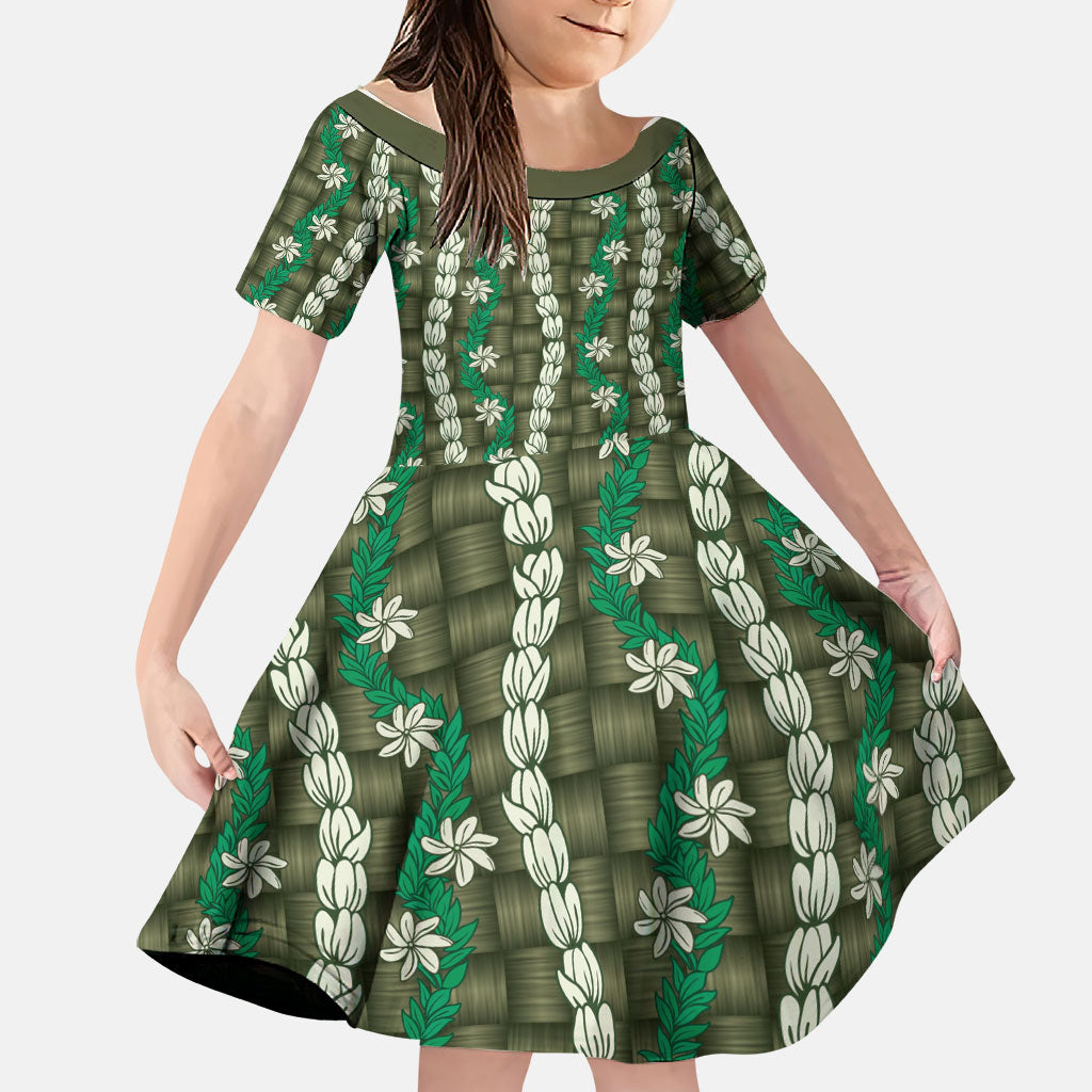 Pikake Maile Tiare Lei Family Matching Mermaid Dress and Hawaiian Shirt Omaomao Lauhala Pattern