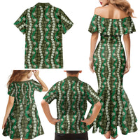 Pikake Maile Tiare Lei Family Matching Mermaid Dress and Hawaiian Shirt Omaomao Lauhala Pattern