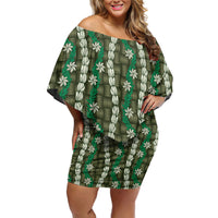 Pikake Maile Tiare Lei Family Matching Off Shoulder Short Dress and Hawaiian Shirt Omaomao Lauhala Pattern