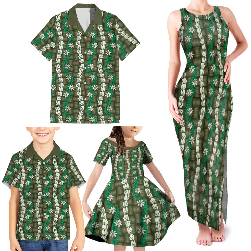 Pikake Maile Tiare Lei Family Matching Tank Maxi Dress and Hawaiian Shirt Omaomao Lauhala Pattern LT01 - Polynesian Pride