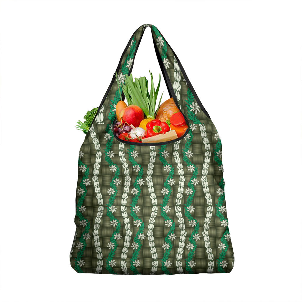 Pikake Maile Tiare Lei Grocery Bag Omaomao Lauhala Pattern