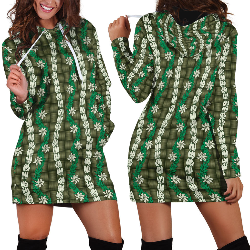 Pikake Maile Tiare Lei Hoodie Dress Omaomao Lauhala Pattern