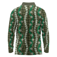 Pikake Maile Tiare Lei Long Sleeve Polo Shirt Omaomao Lauhala Pattern