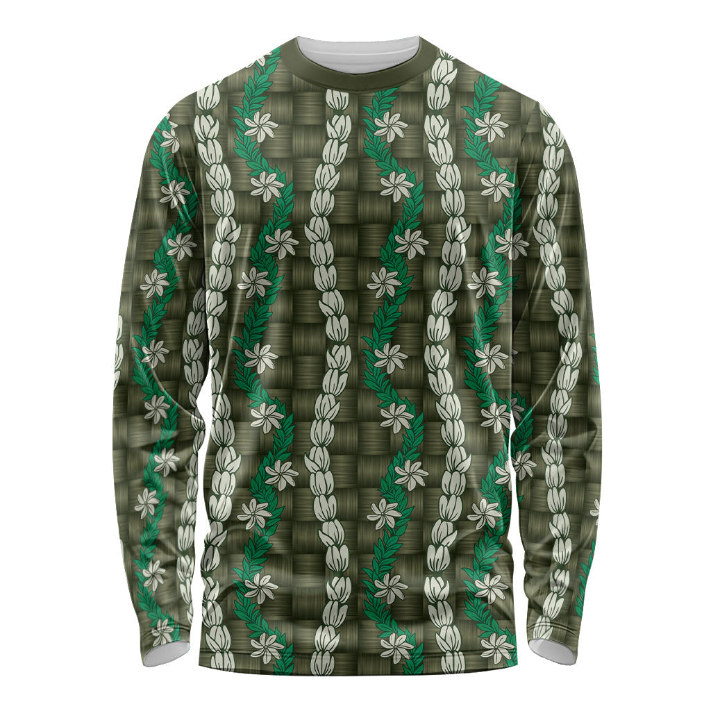 Pikake Maile Tiare Lei Long Sleeve Shirt Omaomao Lauhala Pattern