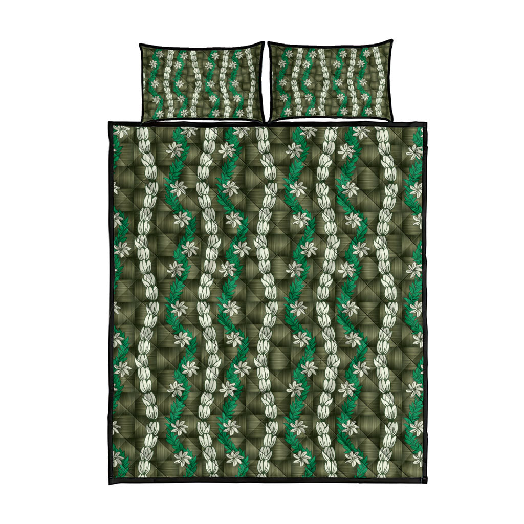 Pikake Maile Tiare Lei Quilt Bed Set Omaomao Lauhala Pattern