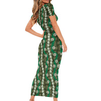 Pikake Maile Tiare Lei Short Sleeve Bodycon Dress Omaomao Lauhala Pattern