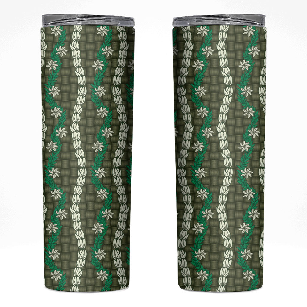 Pikake Maile Tiare Lei Skinny Tumbler Omaomao Lauhala Pattern