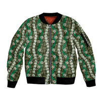 Pikake Maile Tiare Lei Sleeve Zip Bomber Jacket Omaomao Lauhala Pattern