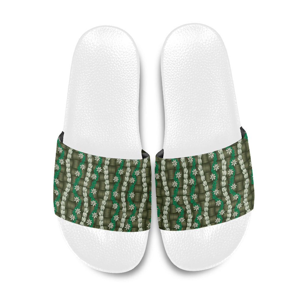 Pikake Maile Tiare Lei Slide Sandals Omaomao Lauhala Pattern