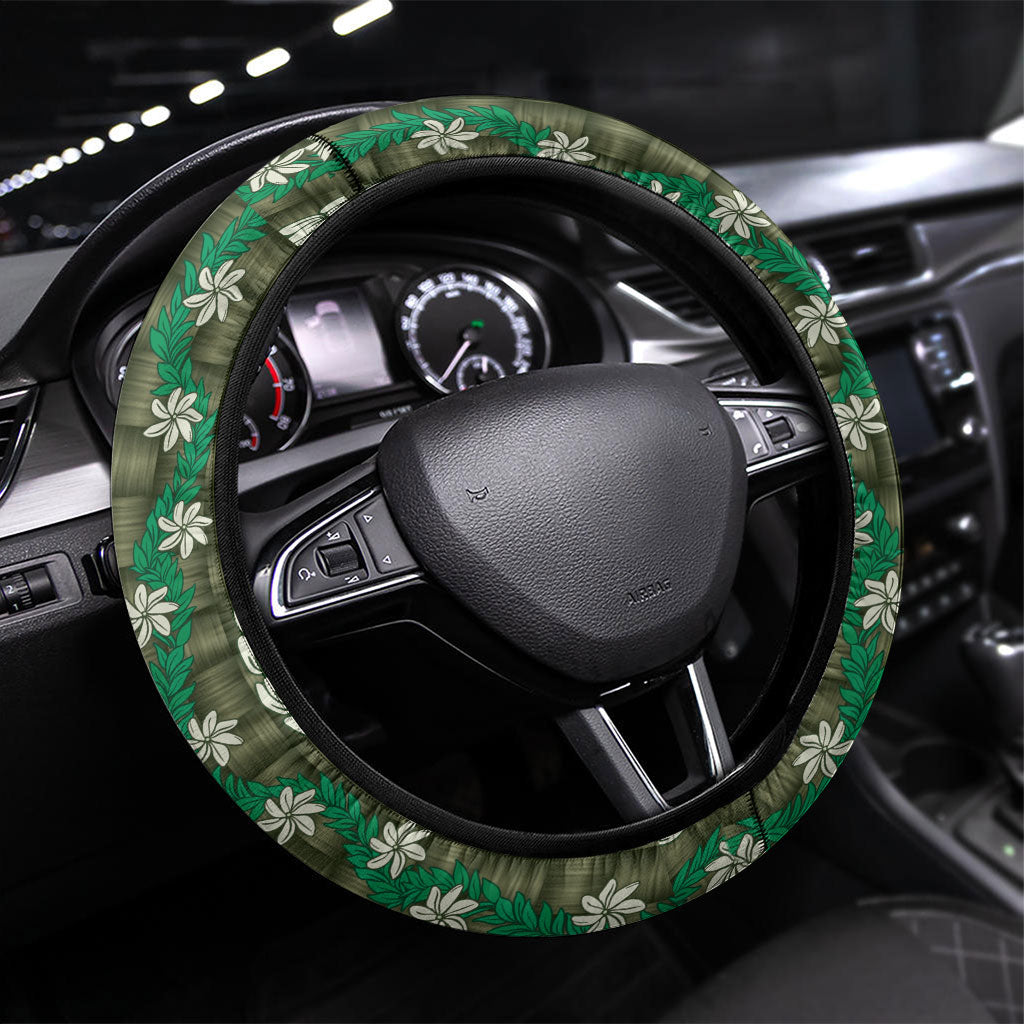 Pikake Maile Tiare Lei Steering Wheel Cover Omaomao Lauhala Pattern
