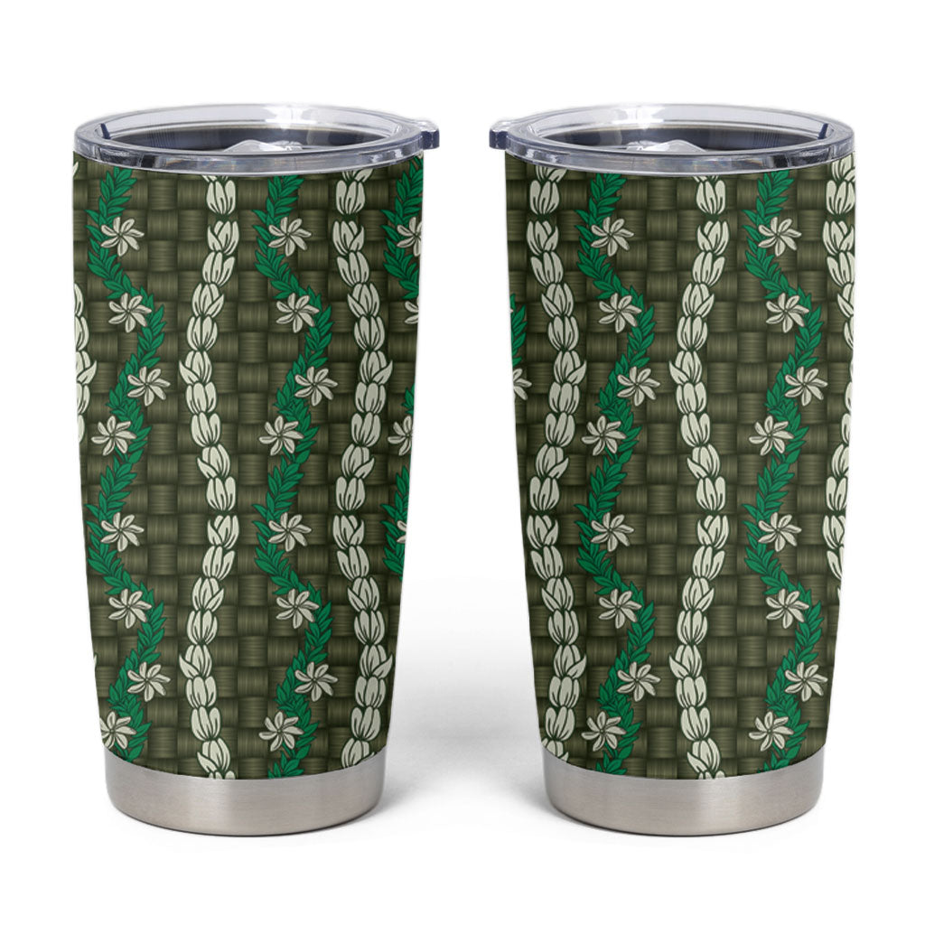 Pikake Maile Tiare Lei Tumbler Cup Omaomao Lauhala Pattern