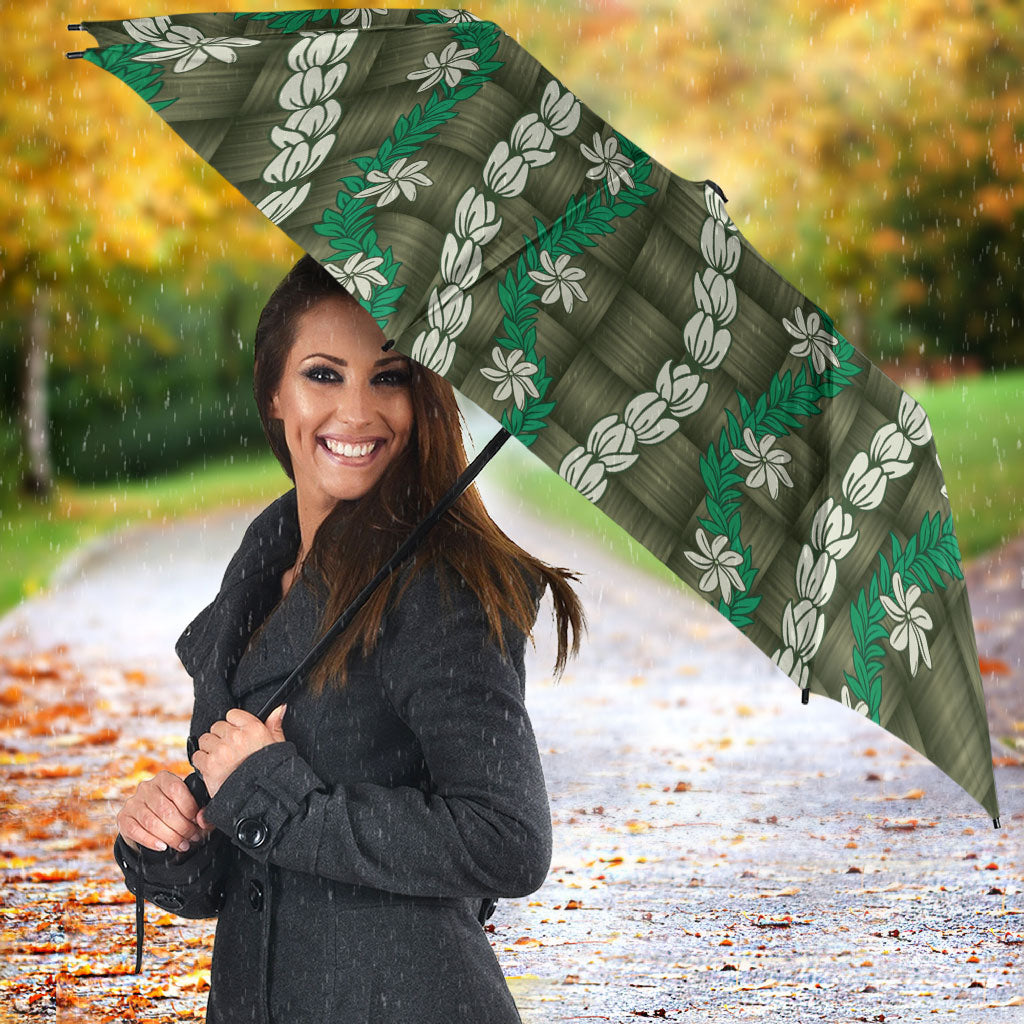 Pikake Maile Tiare Lei Umbrella Omaomao Lauhala Pattern