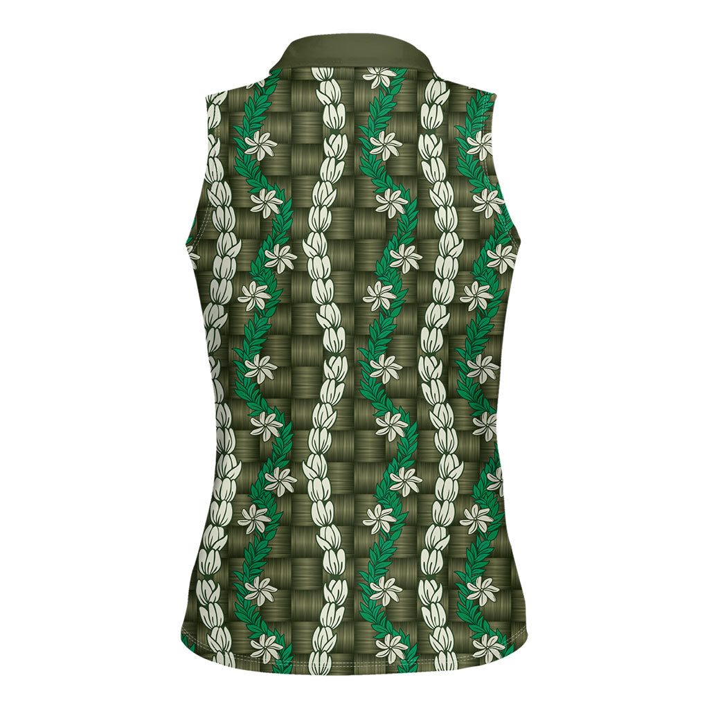 Pikake Maile Tiare Lei Women Sleeveless Polo Shirt Omaomao Lauhala Pattern