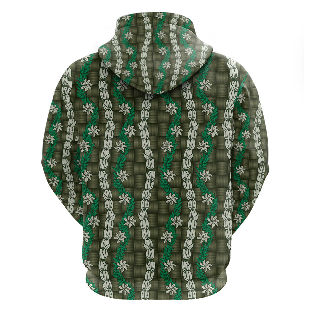 Pikake Maile Tiare Lei Zip Hoodie Omaomao Lauhala Pattern