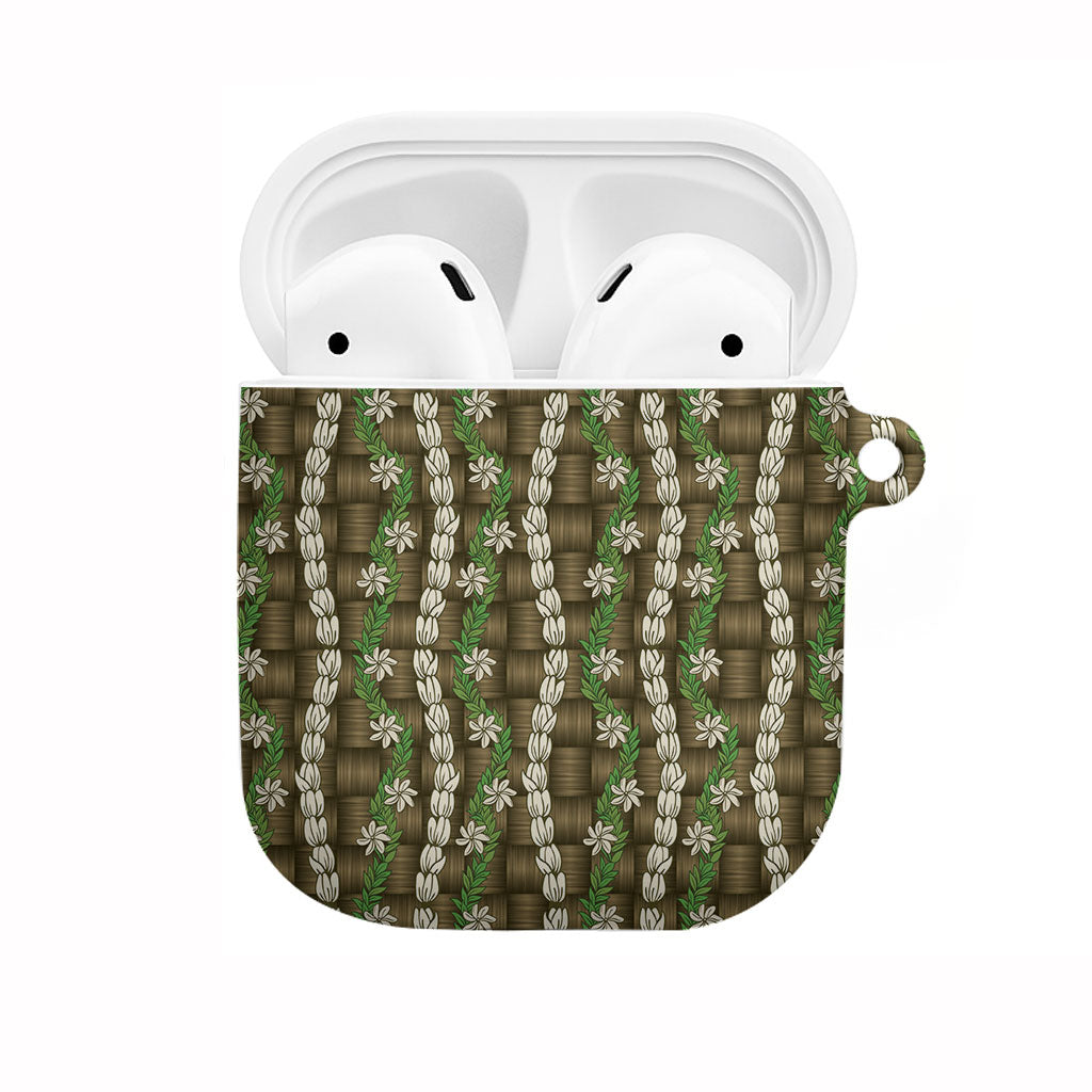 Pikake Maile Tiare Lei AirPods Case Natural Lauhala Pattern