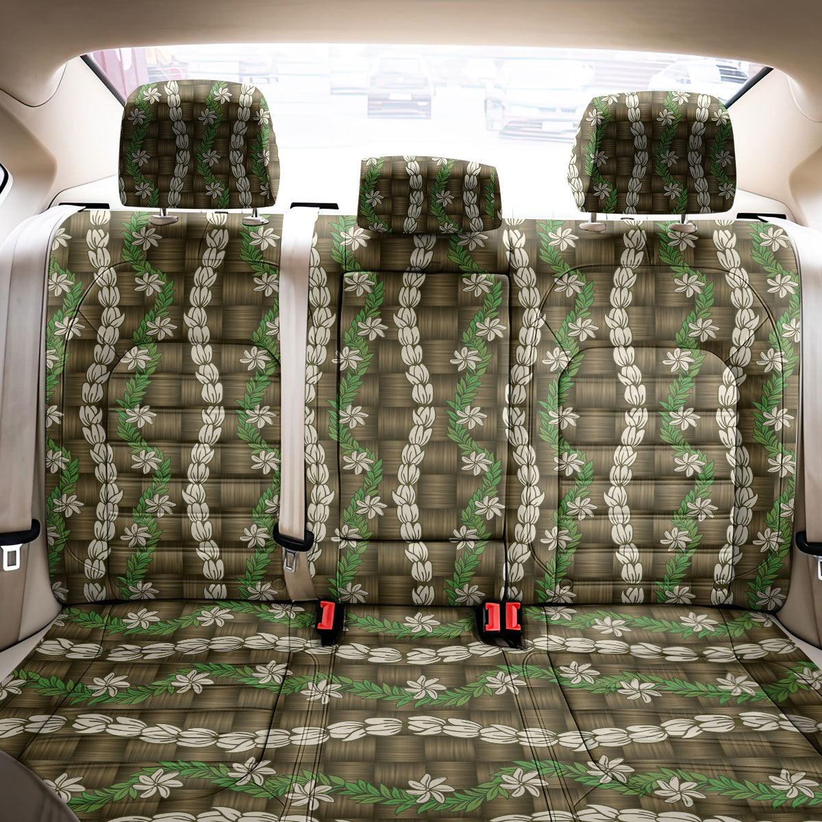 Pikake Maile Tiare Lei Back Car Seat Cover Natural Lauhala Pattern