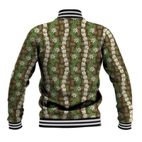 Pikake Maile Tiare Lei Baseball Jacket Natural Lauhala Pattern