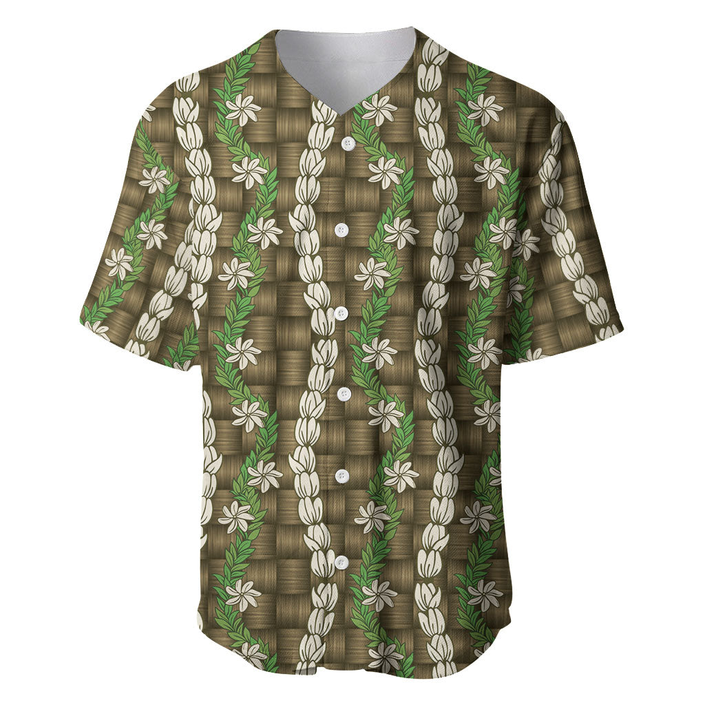 Pikake Maile Tiare Lei Baseball Jersey Natural Lauhala Pattern