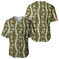 Pikake Maile Tiare Lei Baseball Jersey Natural Lauhala Pattern
