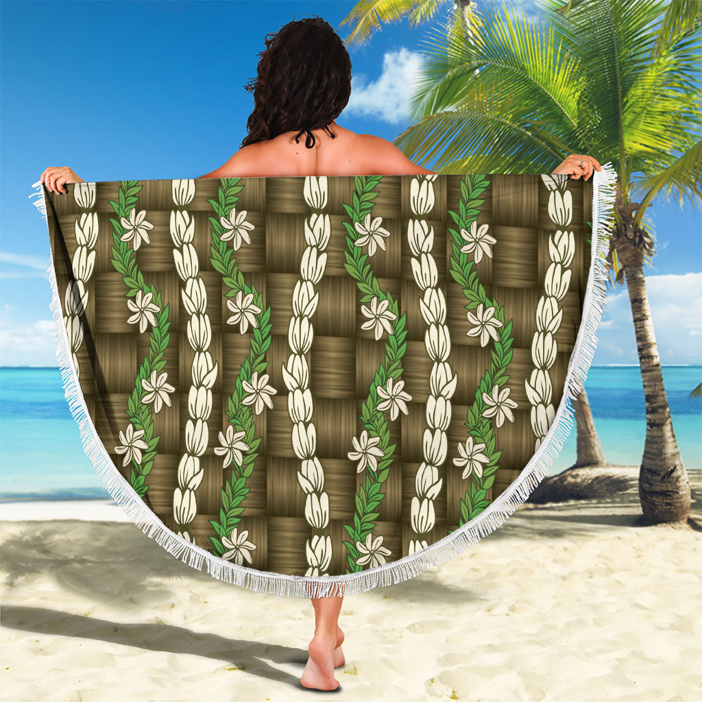 Pikake Maile Tiare Lei Beach Blanket Natural Lauhala Pattern