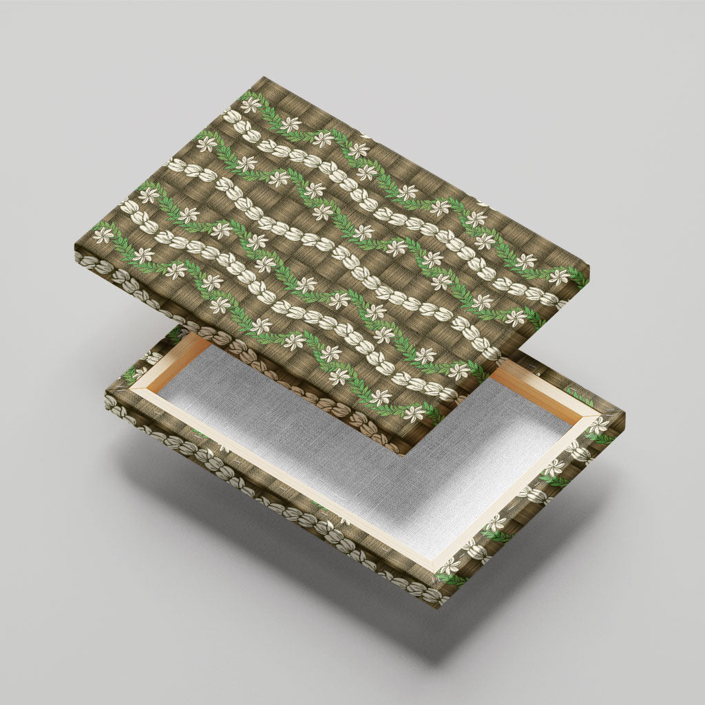 Pikake Maile Tiare Lei Canvas Wall Art Natural Lauhala Pattern