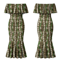 Pikake Maile Tiare Lei Couples Matching Mermaid Dress and Hawaiian Shirt Natural Lauhala Pattern LT01 - Polynesian Pride