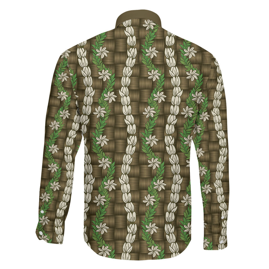 Pikake Maile Tiare Lei Family Matching Long Sleeve Bodycon Dress and Hawaiian Shirt Natural Lauhala Pattern