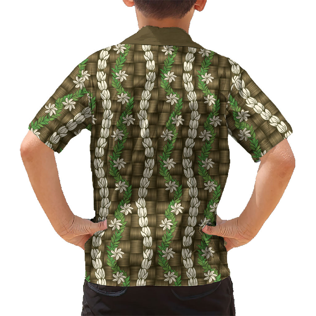 Pikake Maile Tiare Lei Family Matching Off Shoulder Maxi Dress and Hawaiian Shirt Natural Lauhala Pattern