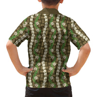 Pikake Maile Tiare Lei Family Matching Off Shoulder Maxi Dress and Hawaiian Shirt Natural Lauhala Pattern