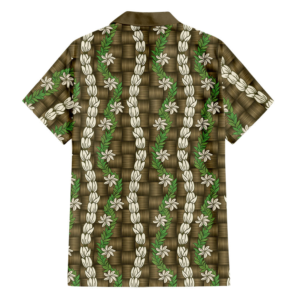 Pikake Maile Tiare Lei Family Matching Short Sleeve Bodycon Dress and Hawaiian Shirt Natural Lauhala Pattern