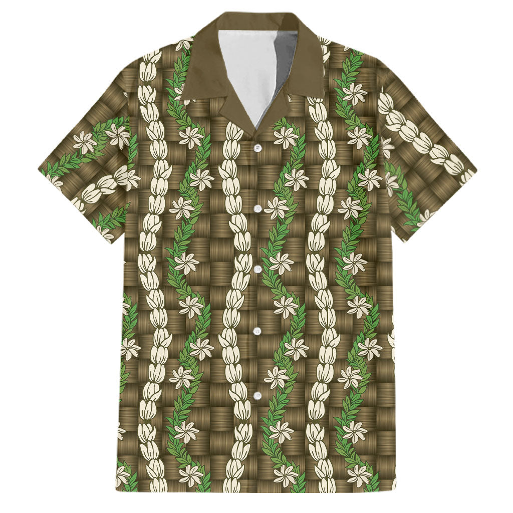 Pikake Maile Tiare Lei Family Matching Summer Maxi Dress and Hawaiian Shirt Natural Lauhala Pattern