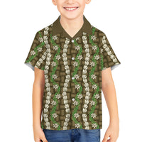 Pikake Maile Tiare Lei Family Matching Summer Maxi Dress and Hawaiian Shirt Natural Lauhala Pattern