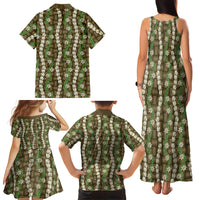 Pikake Maile Tiare Lei Family Matching Tank Maxi Dress and Hawaiian Shirt Natural Lauhala Pattern