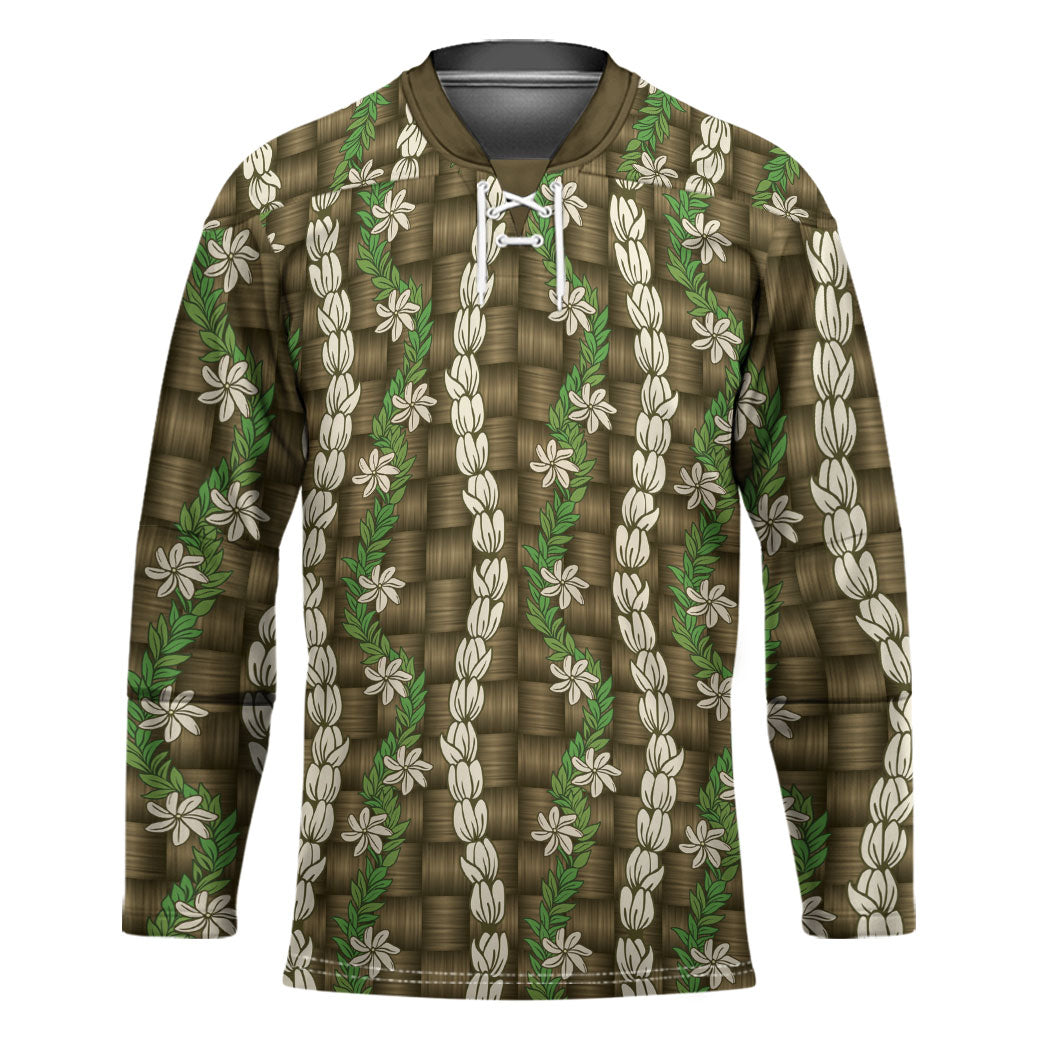 Pikake Maile Tiare Lei Hockey Jersey Natural Lauhala Pattern