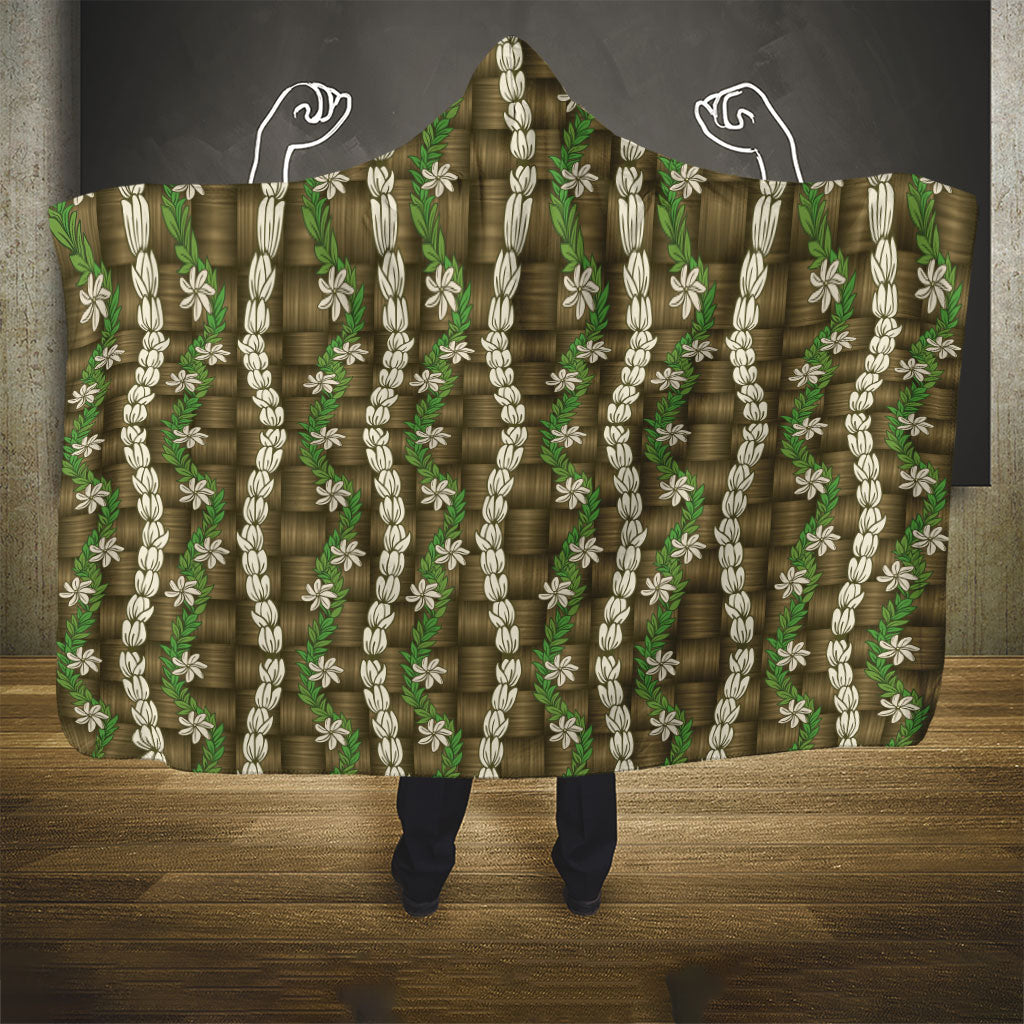 Pikake Maile Tiare Lei Hooded Blanket Natural Lauhala Pattern