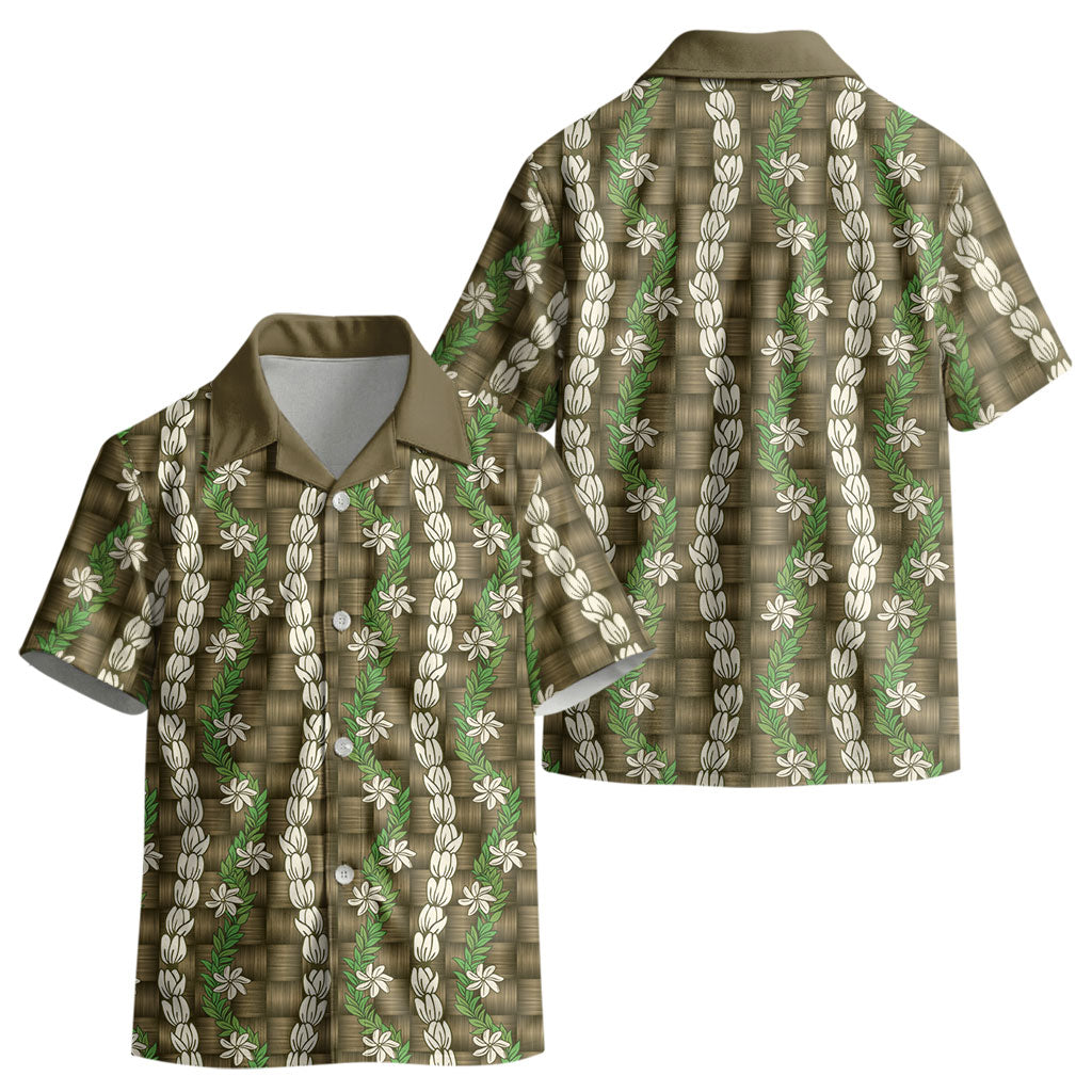 Pikake Maile Tiare Lei Kid Hawaiian Shirt Natural Lauhala Pattern LT01 - Polynesian Pride