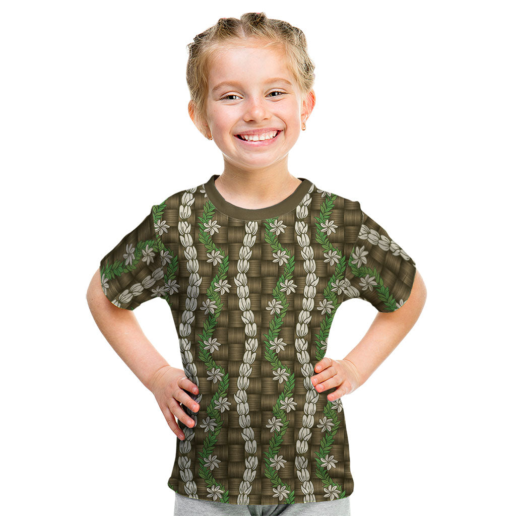 Pikake Maile Tiare Lei Kid T Shirt Natural Lauhala Pattern