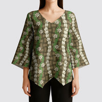 Pikake Maile Tiare Lei Kimono Sleeve Blouse Natural Lauhala Pattern