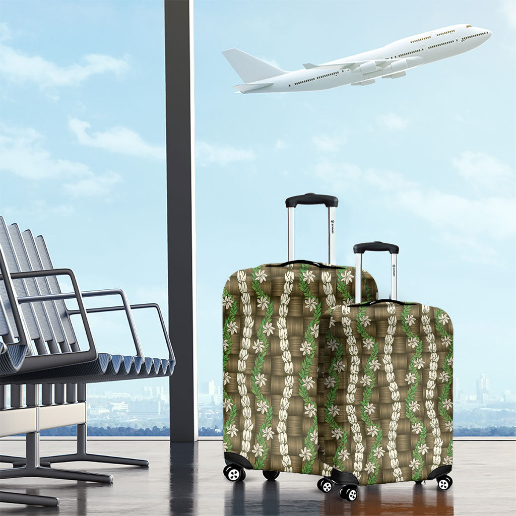 Pikake Maile Tiare Lei Luggage Cover Natural Lauhala Pattern