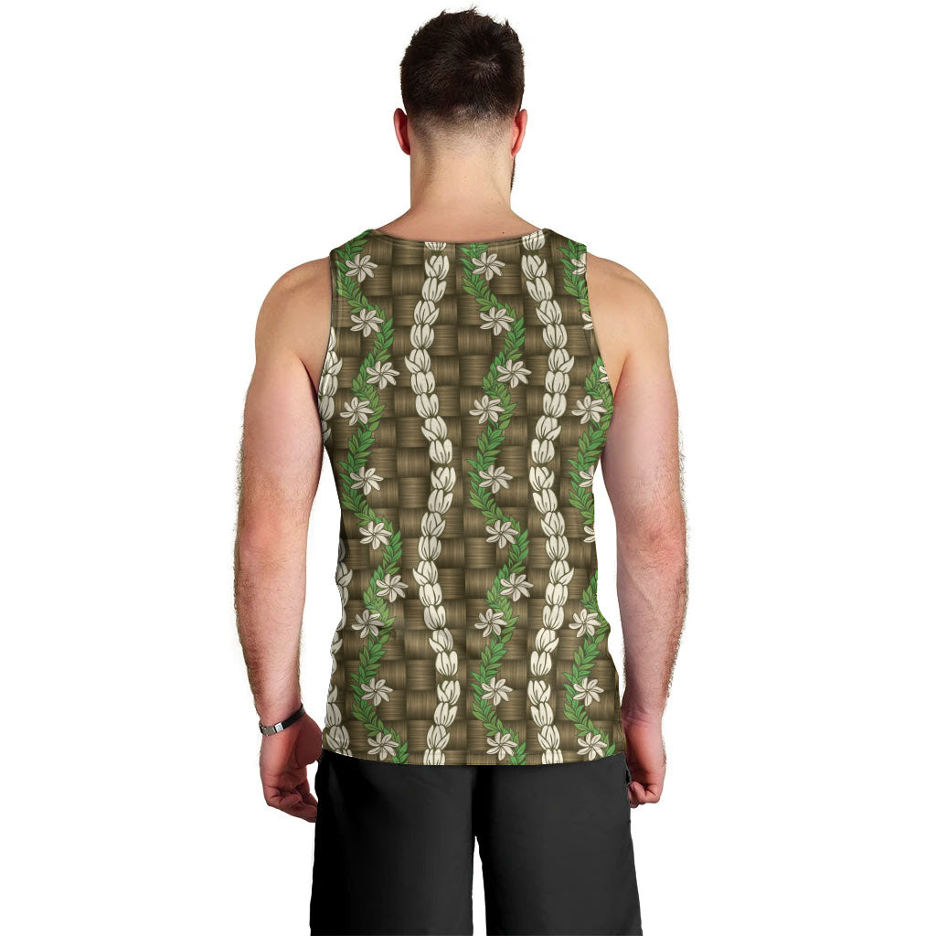 Pikake Maile Tiare Lei Men Tank Top Natural Lauhala Pattern