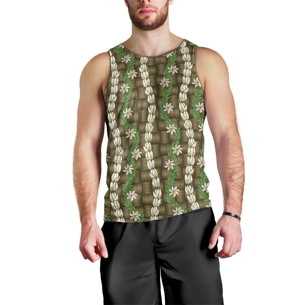 Pikake Maile Tiare Lei Men Tank Top Natural Lauhala Pattern