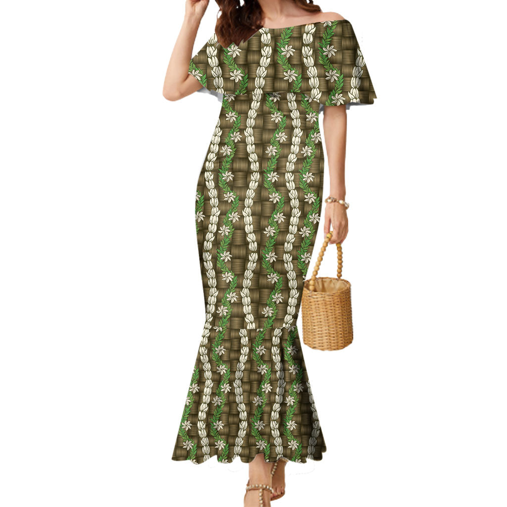 Pikake Maile Tiare Lei Mermaid Dress Natural Lauhala Pattern LT01 Women Brown - Polynesian Pride