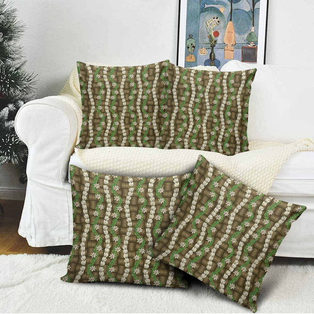 Pikake Maile Tiare Lei Pillow Cover Natural Lauhala Pattern
