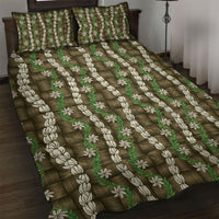 Pikake Maile Tiare Lei Quilt Bed Set Natural Lauhala Pattern