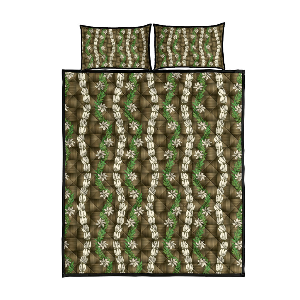 Pikake Maile Tiare Lei Quilt Bed Set Natural Lauhala Pattern